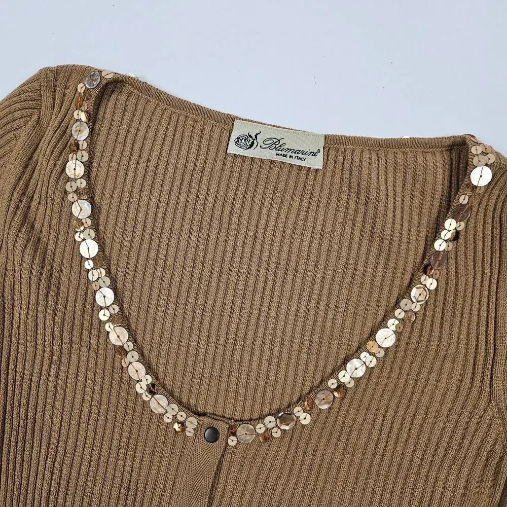 Y2k Blumarine Sequin Carsigan Ribbed Knit Silk Blend - Small - Picture 2 of 6